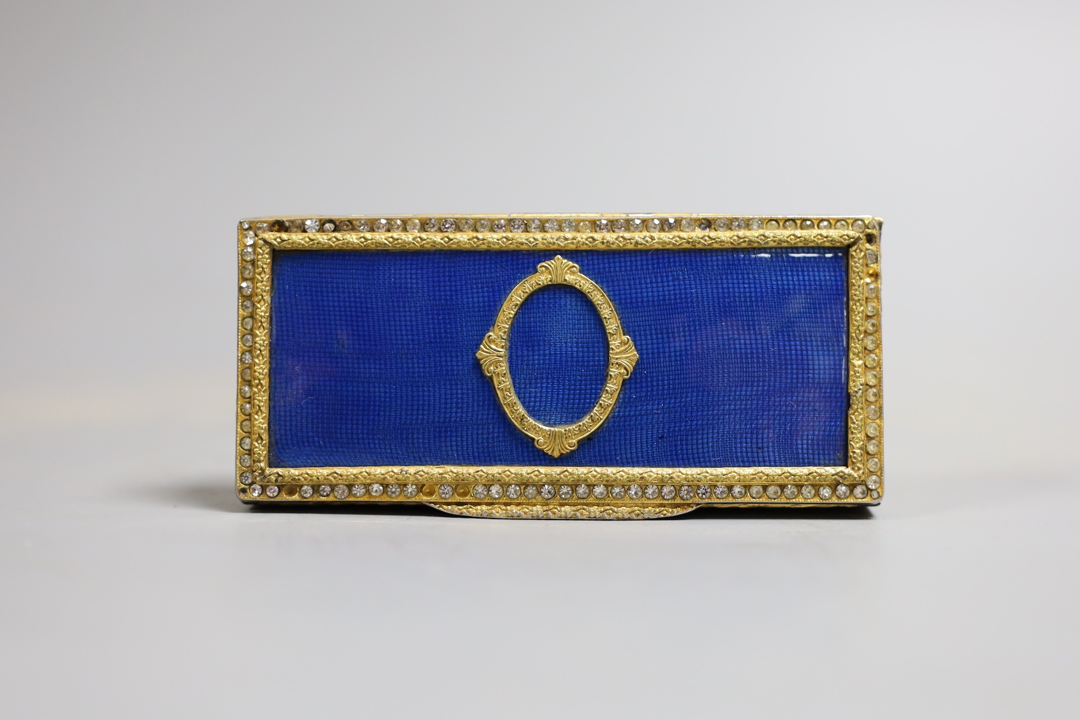 A 19th century decorative French blue enamel and paste box, 10.5cm wide